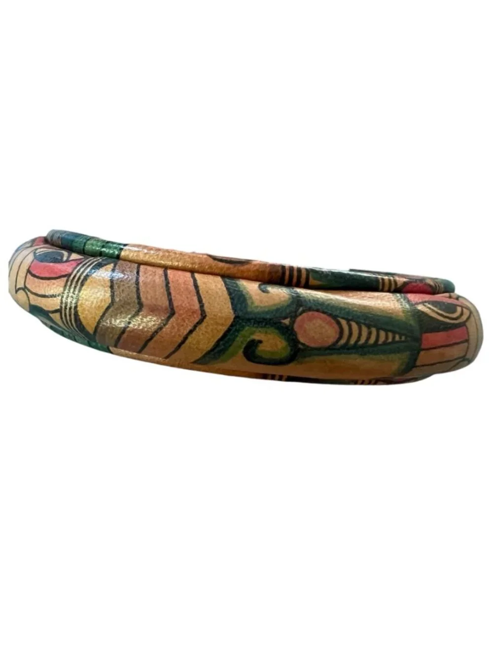 Handmade Leather Bangle, Indonesian Folk Art Bracelet, Tribal Indigenous Motif
